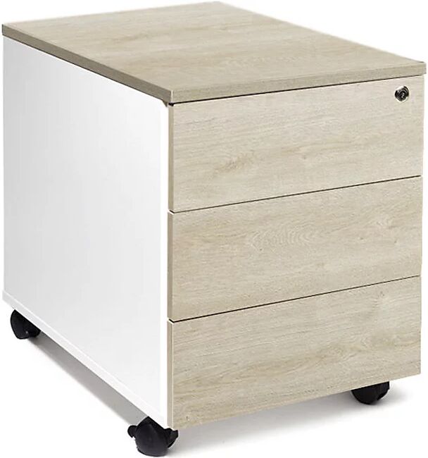 kaiserkraft Buck rodante Portland, H x A x P 550 x 420 x 600 mm, blanco cepillado / roble