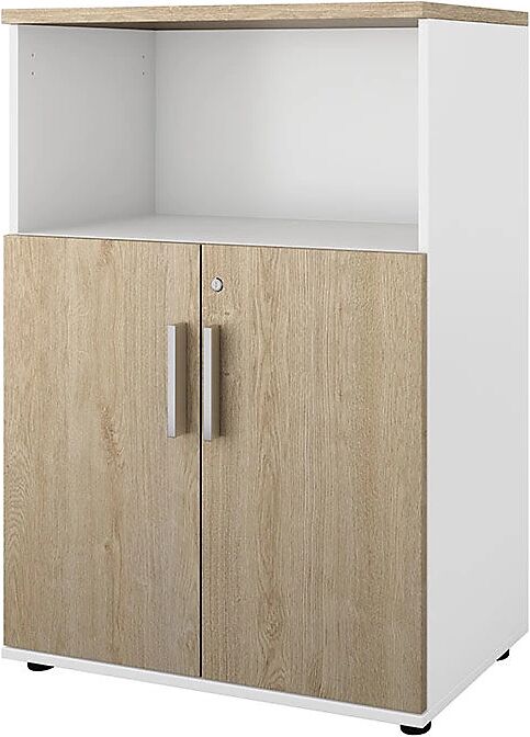 kaiserkraft Armario Portland, A x P 800 x 420 mm, H 1138 mm, altura de la puerta 700 mm, blanco cepillado / roble