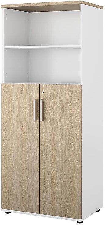 kaiserkraft Armario Portland, A x P 800 x 420 mm, H 1845 mm, altura de la puerta 1060 mm, blanco cepillado / roble