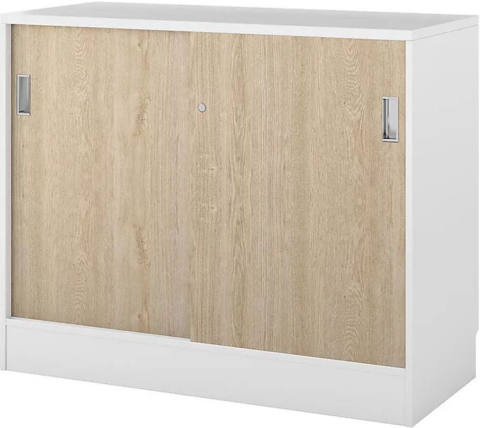 kaiserkraft Armario Chicago con puertas correderas, H x A x P 948 x 1215 x 400 mm, blanco cepillado / roble