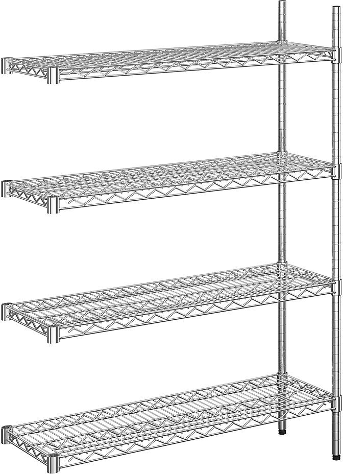 kaiserkraft Estantería de malla de alambre de acero, cromada, carga por balda 250 kg, AxP 910 x 360 mm, estantería de ampliación, altura 1370 mm, 4 baldas