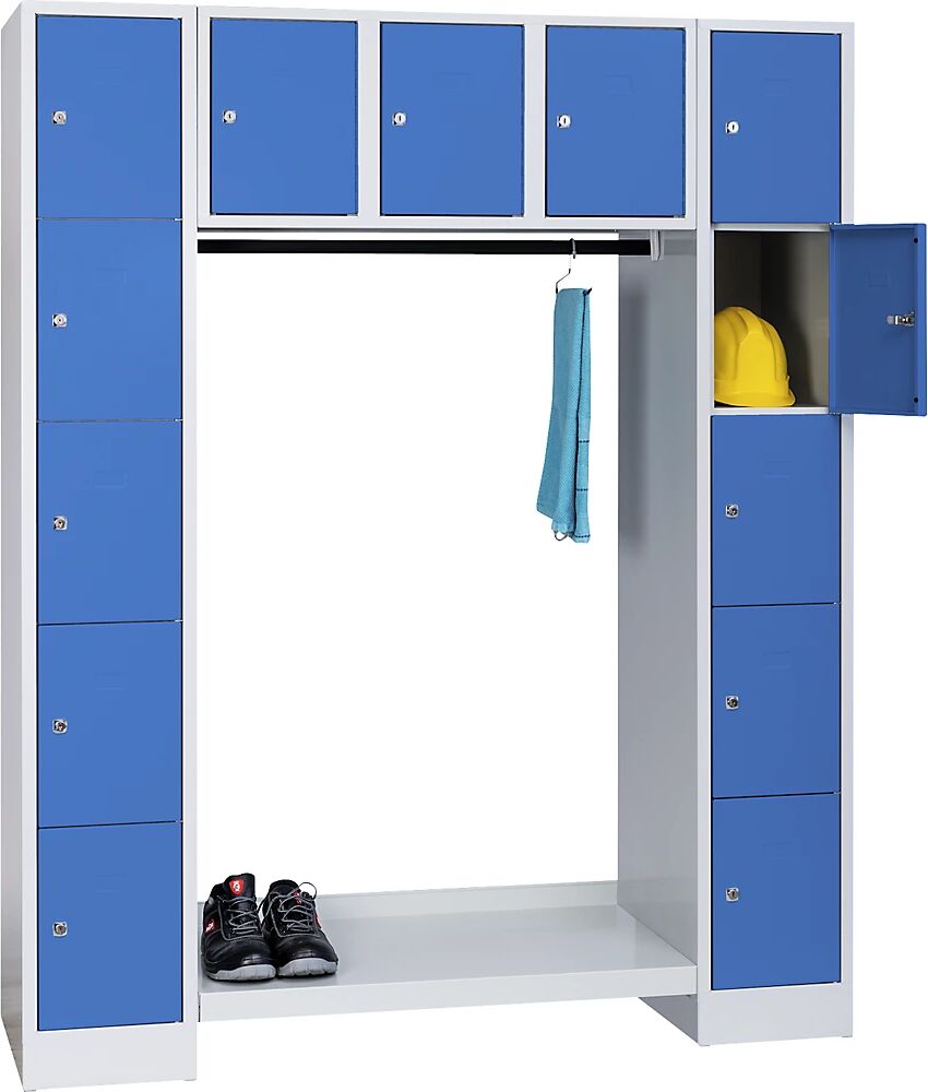 Wolf Perchero modular, abierto, H x A total 1850 x 1500 mm, 13 compartimentos, azul luminoso