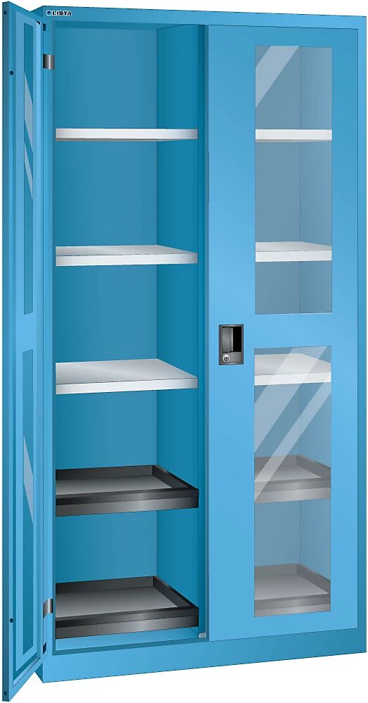 LISTA Armario con ventanilla, H x A x P 1950 x 1000 x 580 mm, con 10 baldas, azul luminoso