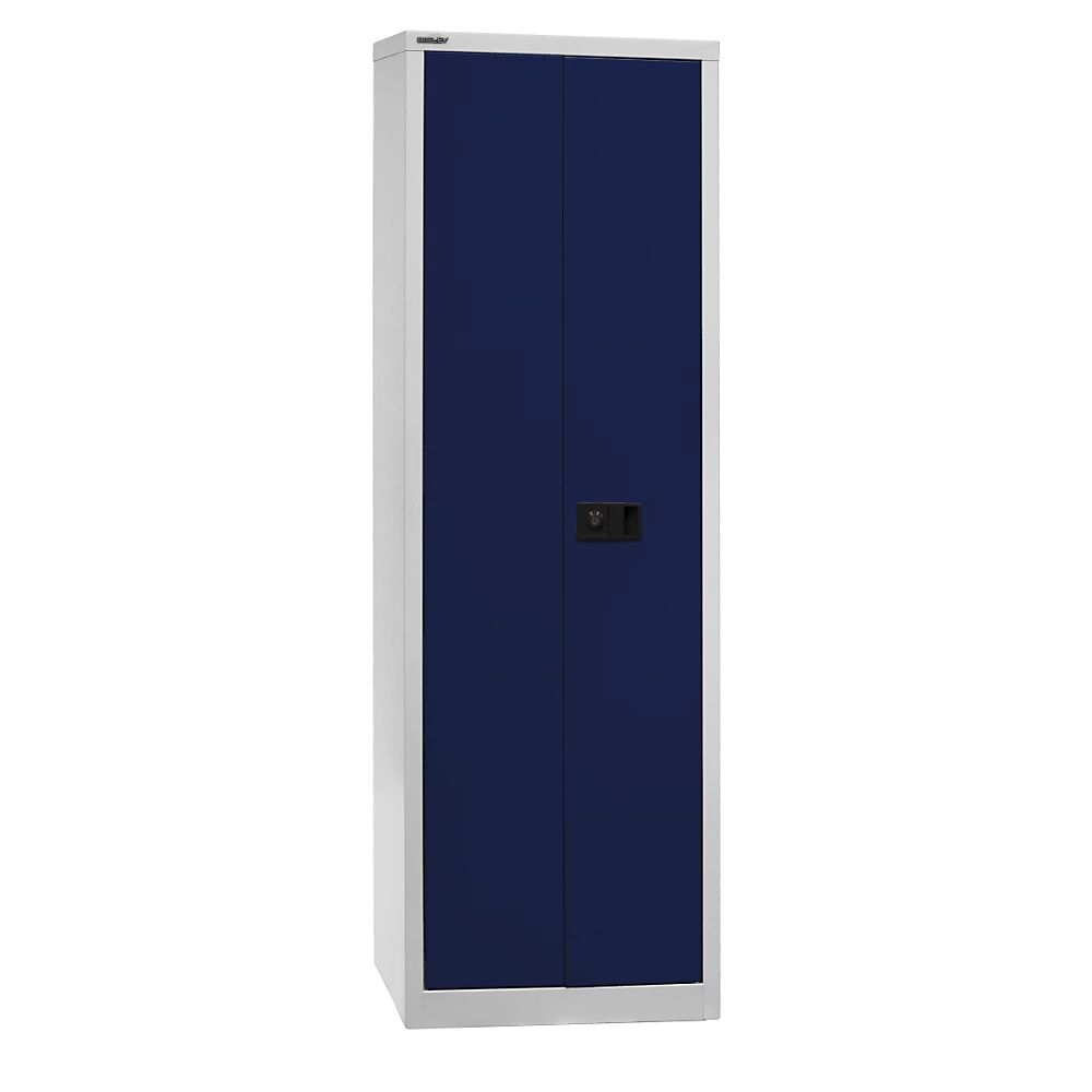 BISLEY Armario de puertas batientes UNIVERSAL, H x A x P 1950 x 600 x 400 mm, 4 baldas, 5 pisos de archivadores, gris luminoso / azul oxford