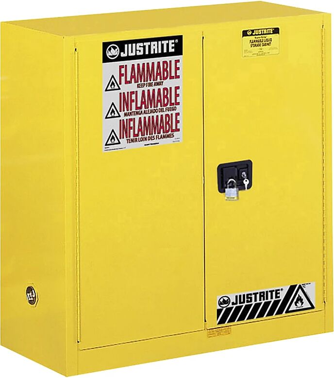 Justrite Armario de seguridad FM, H x A x P 1118 x 1092 x 457 mm, puertas manuales, para sustancias contaminantes del agua, amarillo