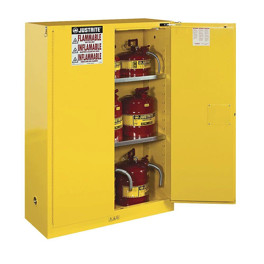 Justrite Armario de seguridad FM, H x A x P 1651 x 1092 x 457 mm, puertas de cierre automático, para sustancias contaminantes del agua, amarillo