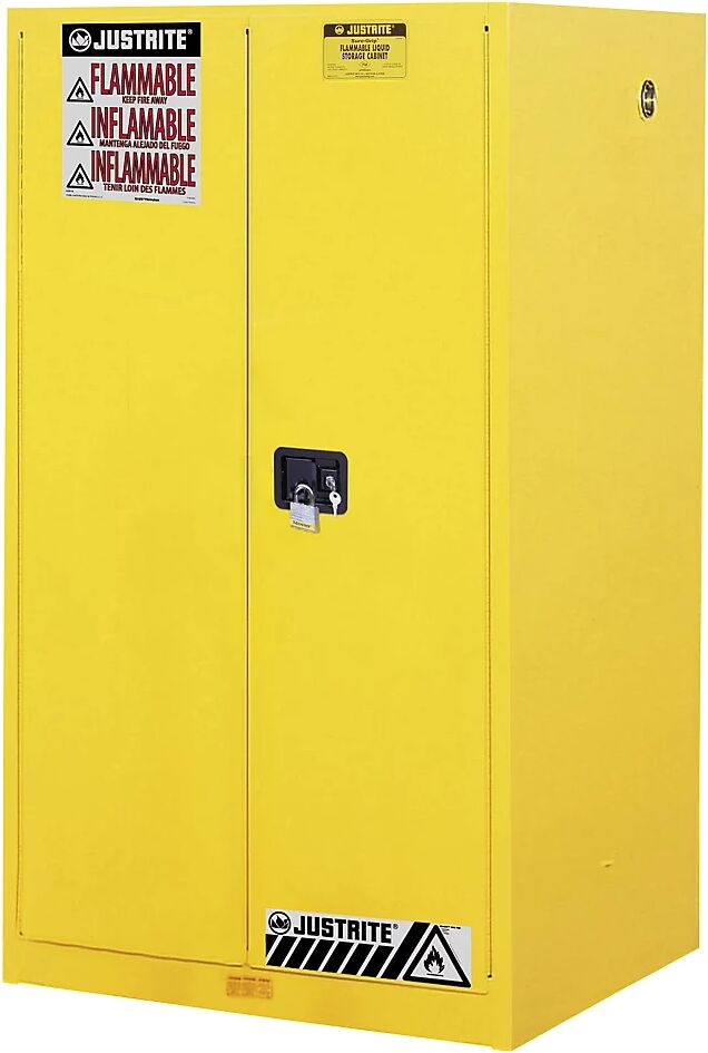 Justrite Armario de seguridad FM, H x A x P 1651 x 864 x 864 mm, puertas manuales, para sustancias contaminantes del agua, amarillo