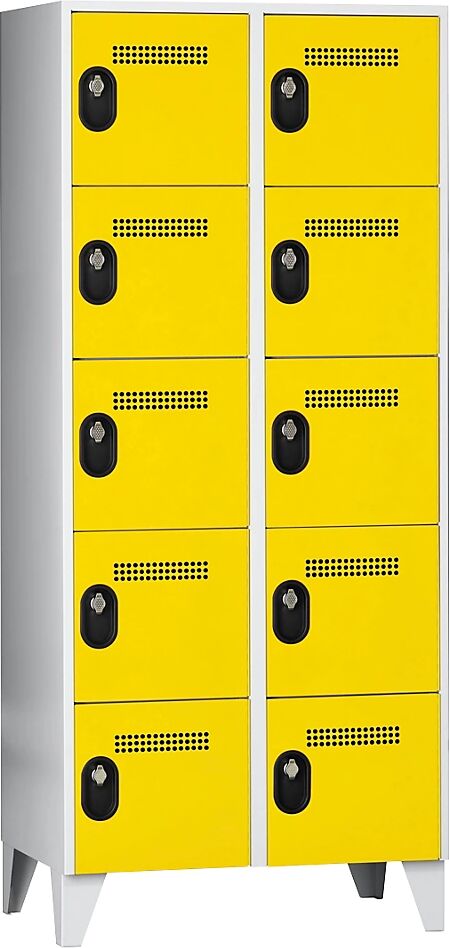 Wolf Armario de compartimentos bajo llave, altura de compartimento 320 mm, HxAxP 1850 x 800 x 500 mm, anchura del compartimento 400 mm, color de cuerpo / puerta gris luminoso / amarillo de zinc