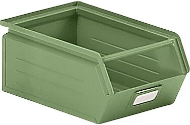 kaiserkraft Caja visualizable de chapa de acero, L x A x H 350 x 210 x 145 mm, con barra portante, verde reseda, a partir de 10 unid.