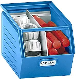 kaiserkraft Caja visualizable de chapa de acero, L x A x H 363 x 210 x 200 mm, con barra portante, azul luminoso