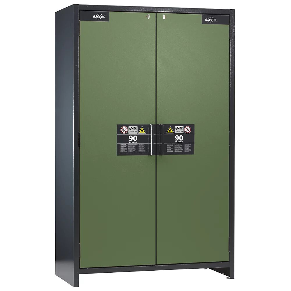 asecos Armario industrial resistente al fuego de tipo 90 para sustancias peligrosas, H x A x P 1955 x 1200 x 615 mm, puertas en verde reseda