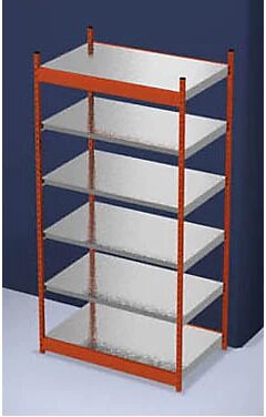 hofe Estantería ensamblable estable, por un lado, altura de estantería 2500 mm, naranja/galvanizada, anchura de balda 1325 mm, estantería básica, anchura x profundidad 1325 x 800 mm