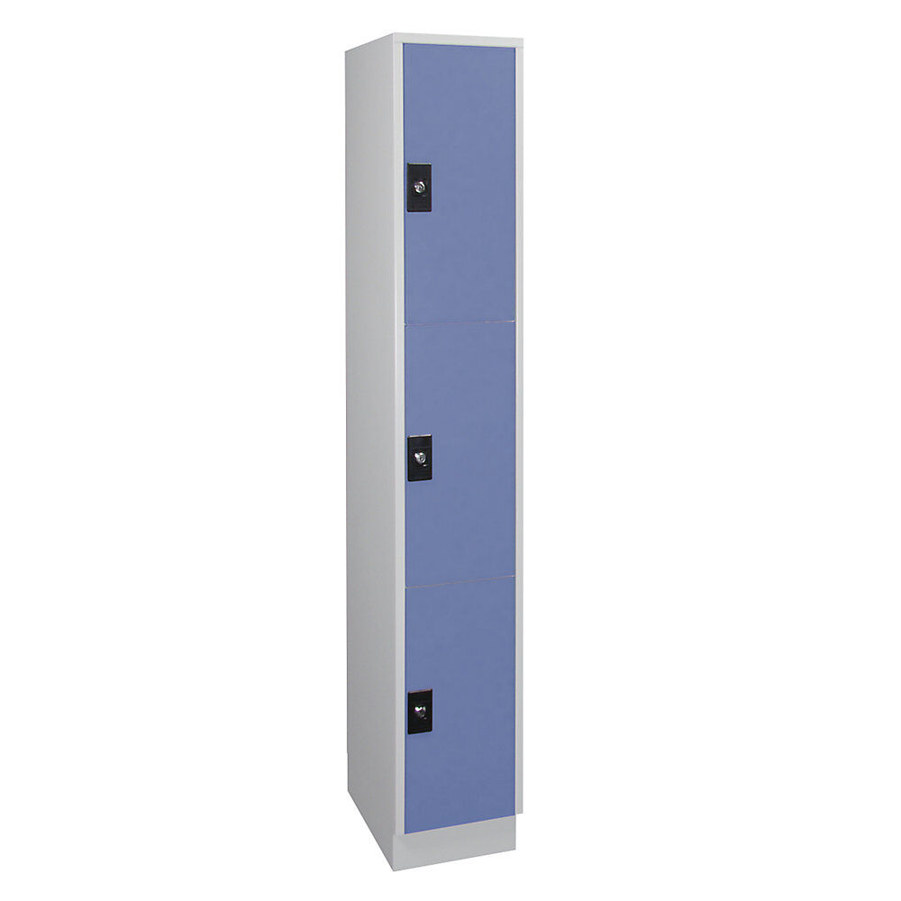 Wolf Armario de compartimentos bajo llave, 1 módulo, cada uno con 3 compartimentos, gris luminoso / azul colombino