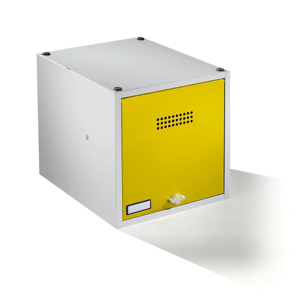 Wolf Casillero individual bajo llave, ampliable, H x A x P 400 x 400 x 500 mm, para candado, puerta en amarillo zinc