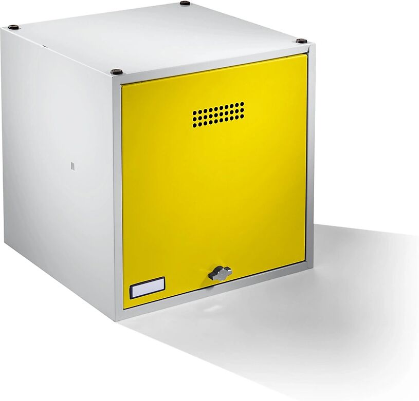 Wolf Casillero individual bajo llave, ampliable, H x A x P 500 x 500 x 500 mm, para candado, puerta en amarillo zinc