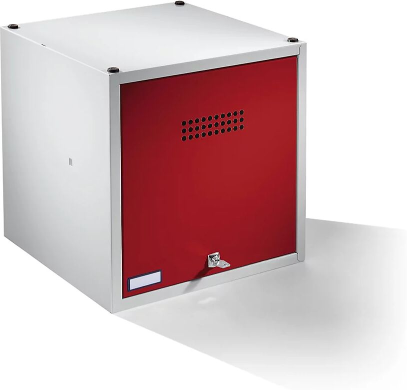 Wolf Casillero individual bajo llave, ampliable, H x A x P 500 x 500 x 500 mm, con cerradura de cilindro de seguridad, puerta en rojo vivo