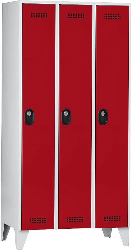 Wolf Armario guardarropa, altura de compartimento 1700 mm, HxAxP 1850 x 900 x 500 mm, anchura del compartimento 300 mm, color de cuerpo / puerta gris luminoso / rojo vivo