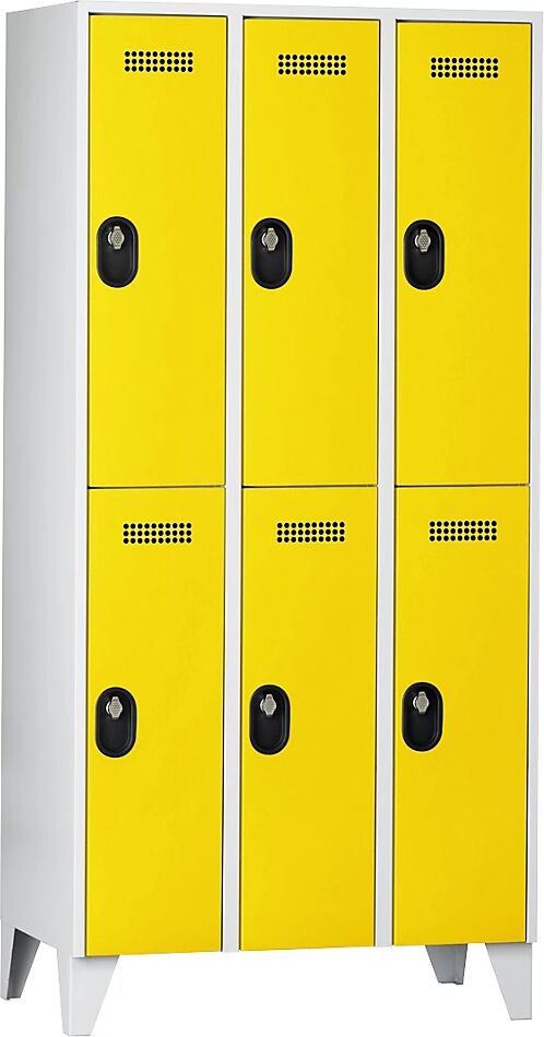 Wolf Armario guardarropa, altura de compartimento 820 mm, HxAxP 1850 x 900 x 500 mm, anchura del compartimento 300 mm, color de cuerpo / puerta gris luminoso / amarillo de zinc