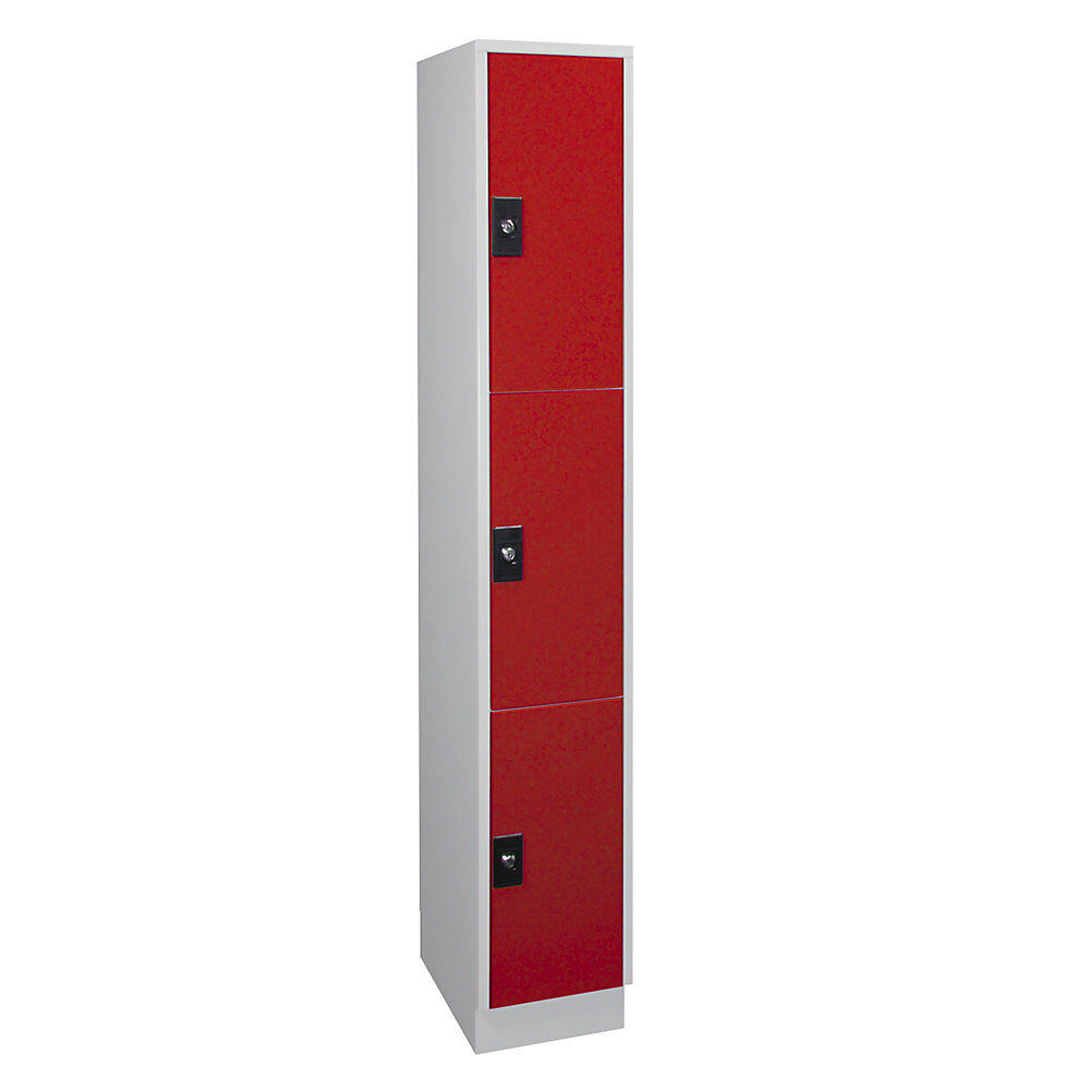 Wolf Armario de compartimentos bajo llave, 1 módulo, cada uno con 3 compartimentos, gris luminoso / rojo vivo