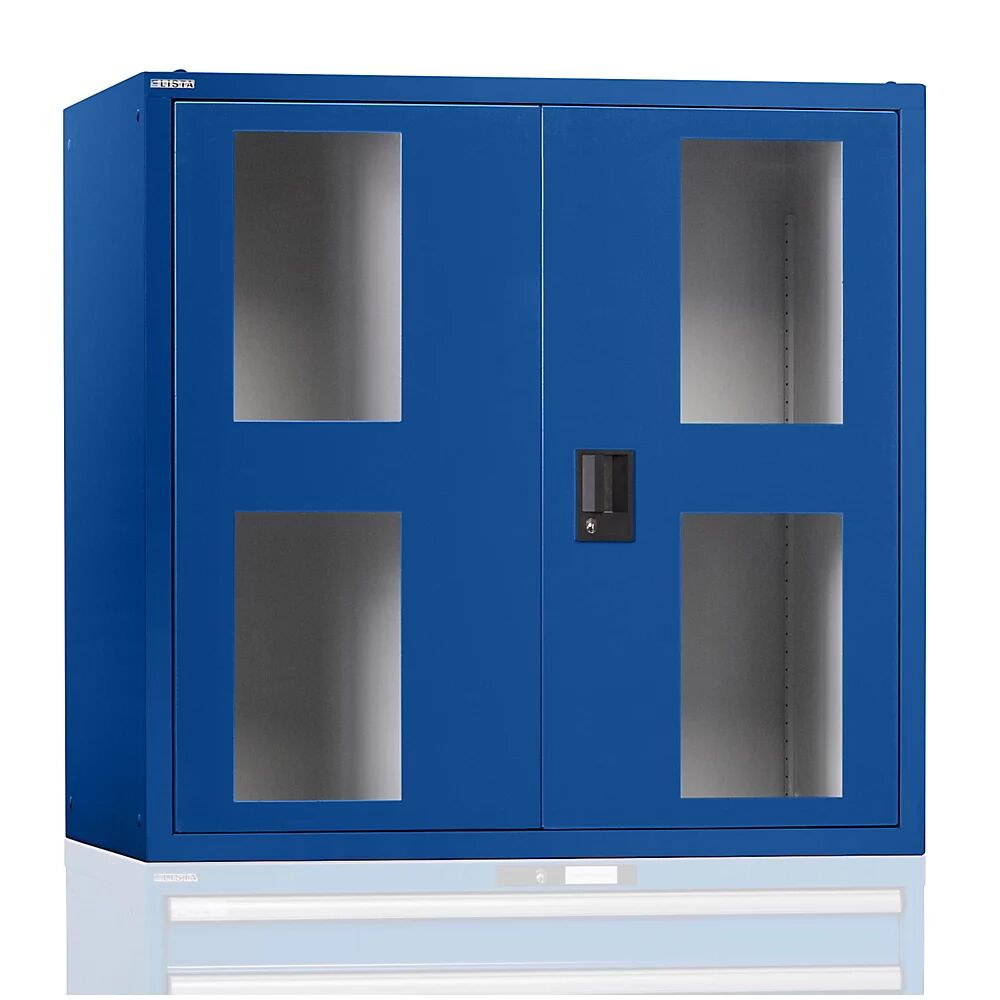 LISTA Altillo con puertas batientes, con puertas con ventanilla, H x A x P 1000 x 1023 x 725 mm, azul genciana