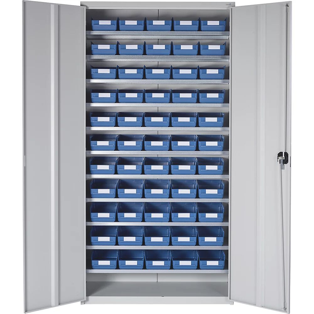 STEMO Armario-almacén, H x A x P 1970 x 1000 x 450 mm, con cajas para estanterías, 55 cajas azules