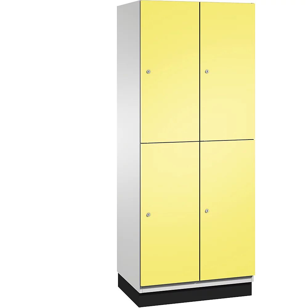 C+P Armario de compartimentos con barra perchero CAMBIO, 4 compartimentos, cuerpo gris luminoso / puerta amarillo azufre, anchura 800 mm