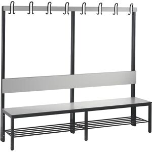 C+P Banco para vestuarios BASIC PLUS, por un solo lado, superficie del asiento de HPL, listón de ganchos, con rejilla para zapatos, longitud 1960 mm, gris plata