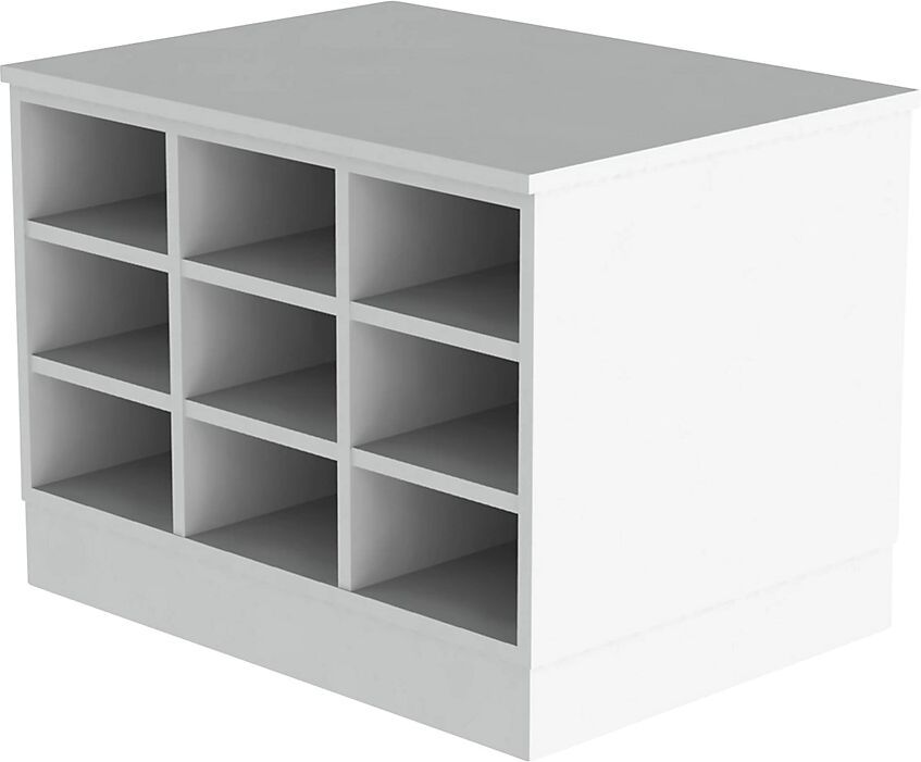 kaiserkraft Banco para vestuarios Sitover, melamina, se puede llenar por ambos lados, 2 x 9 compartimentos, longitud 820 mm, en blanco