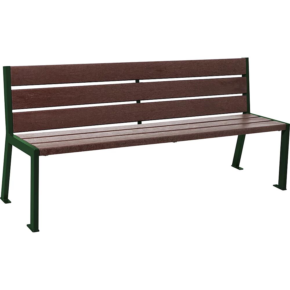 PROCITY Banco SILAOS® de plástico reciclado, con respaldo, verde musgo RAL 6005, marrón, 6 tablas de asiento y respaldo
