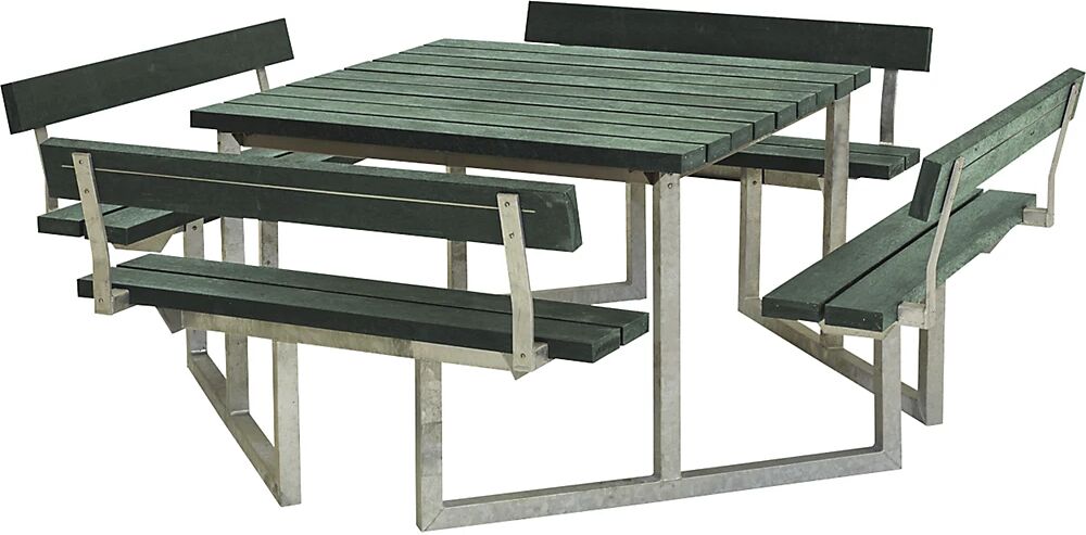 kaiserkraft Banco para grupos de 8 personas, L x P 2270 x 2270 mm, con 4 respaldos, verde