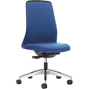 interstuhl Silla giratoria ergonómica EVERY, respaldo Chillback negro, armazón pulido, con ruedas blandas, azul genciana, profundidad del asiento 430 mm