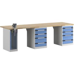 eurokraft pro Banco de trabajo, sistema modular Serie 7, 8 cajones, 1 tornillo de banco en el lado izquierdo, A x P 3000 x 900 mm