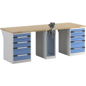 eurokraft pro Banco de trabajo, sistema modular Serie 7, 8 cajones, 1 tornillo de banco en el centro, A x P 2500 x 900 mm