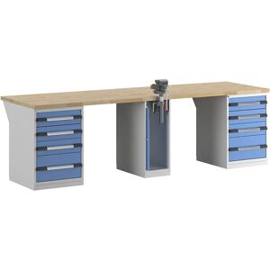 eurokraft pro Banco de trabajo, sistema modular Serie 7, 8 cajones, 1 tornillo de banco en el centro, A x P 3000 x 900 mm