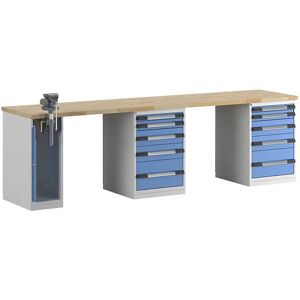 eurokraft pro Banco de trabajo, sistema modular Serie 7, 10 cajones, 1 tornillo de banco en lado izquierdo, A x P 3000 x 700 mm