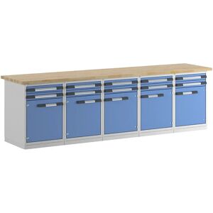 eurokraft pro Banco de trabajo, sistema modular Serie 7, 10 cajones, 5 puertas, profundidad 700 mm, anchura 3000 mm