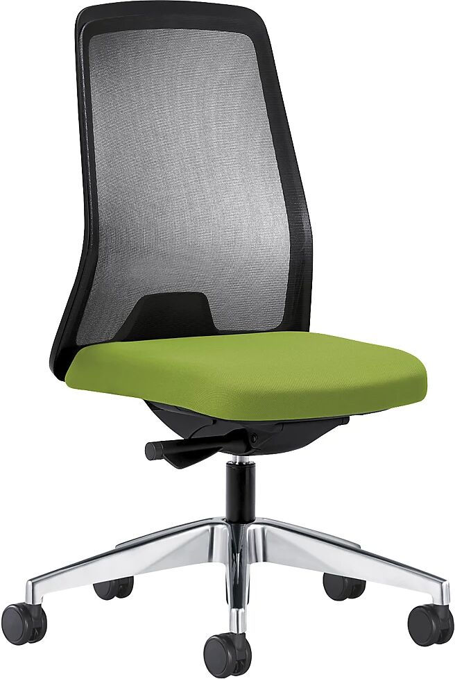 interstuhl Silla giratoria ergonómica EVERY, respaldo reticulado negro, armazón pulido, con ruedas duras, verde amarillento, profundidad del asiento 430 mm