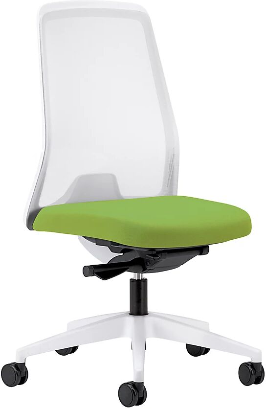 interstuhl Silla giratoria ergonómica EVERY, respaldo reticulado blanco, armazón blanco, con ruedas blandas, verde amarillento, profundidad del asiento 430 mm