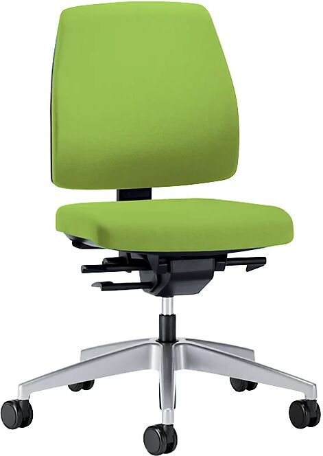 interstuhl Silla giratoria de oficina GOAL, altura del respaldo 430 mm, armazón plateado brillante, con ruedas duras, verde amarillento, profundidad del asiento 410 - 460 mm