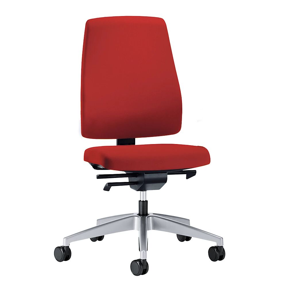 interstuhl Silla giratoria de oficina GOAL, altura del respaldo 530 mm, armazón plateado brillante, con ruedas duras, rojo vivo, profundidad del asiento 410 - 460 mm