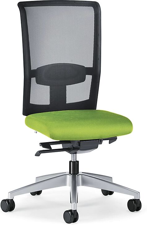 interstuhl Silla giratoria de oficina GOAL AIR, altura del respaldo 545 mm, armazón plateado brillante, con ruedas duras, verde amarillento, profundidad del asiento 410 mm