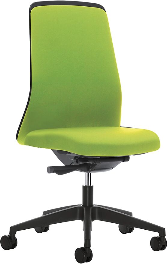 interstuhl Silla giratoria ergonómica EVERY, respaldo Chillback negro, armazón negro, con ruedas duras, verde amarillento, profundidad del asiento 430 mm