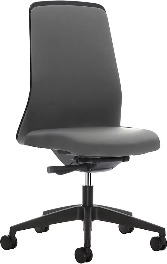 interstuhl Silla giratoria ergonómica EVERY, respaldo Chillback negro, armazón negro, con ruedas duras, gris hierro, profundidad del asiento 430 mm