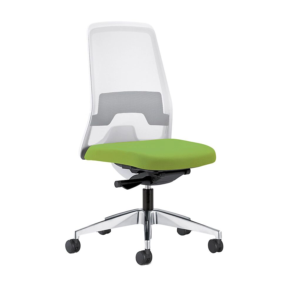 interstuhl Silla giratoria ergonómica EVERY, respaldo reticulado blanco, armazón pulido, con ruedas duras, verde amarillento, profundidad del asiento 430 mm