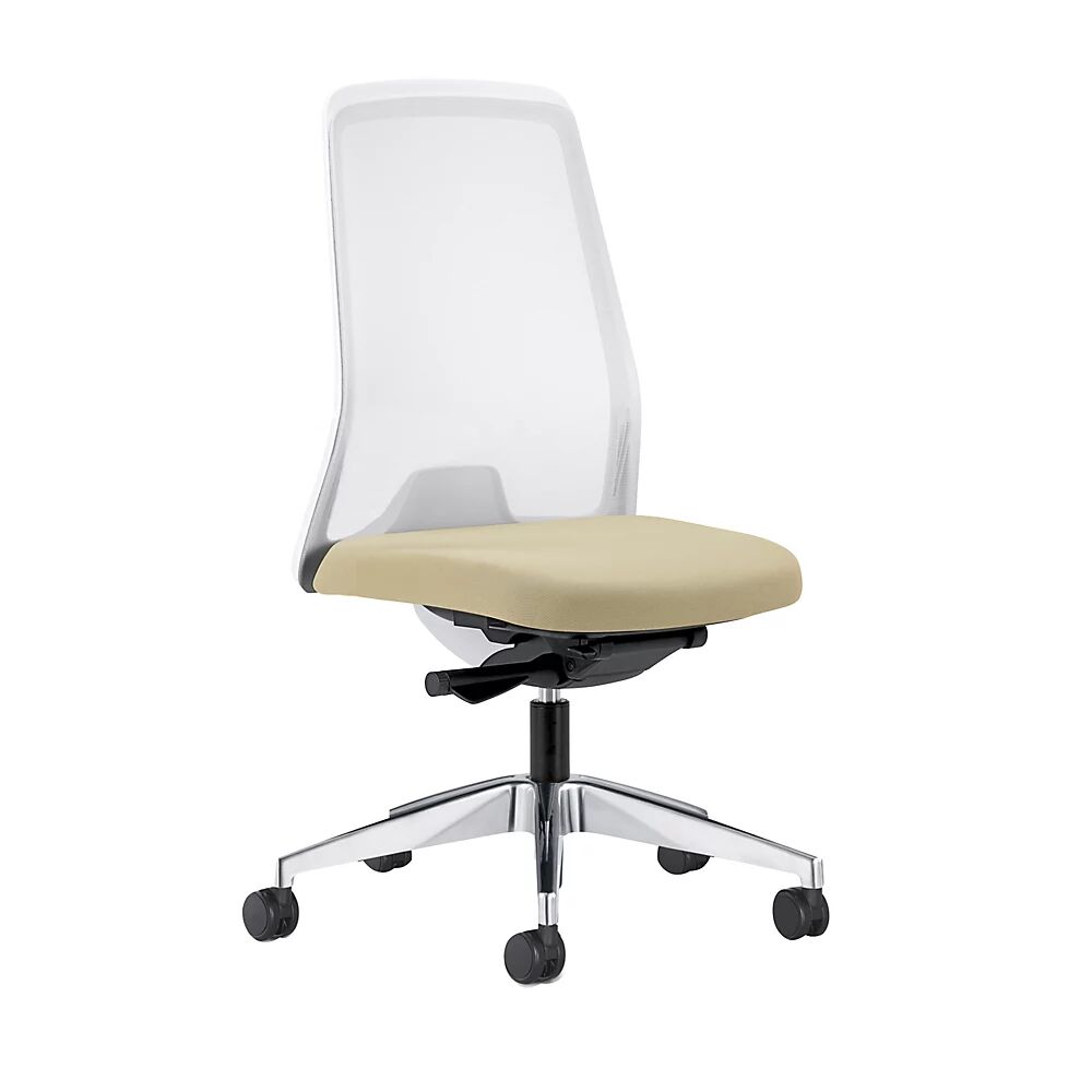 interstuhl Silla giratoria ergonómica EVERY, respaldo reticulado blanco, armazón pulido, con ruedas blandas, beige, profundidad del asiento 430 mm