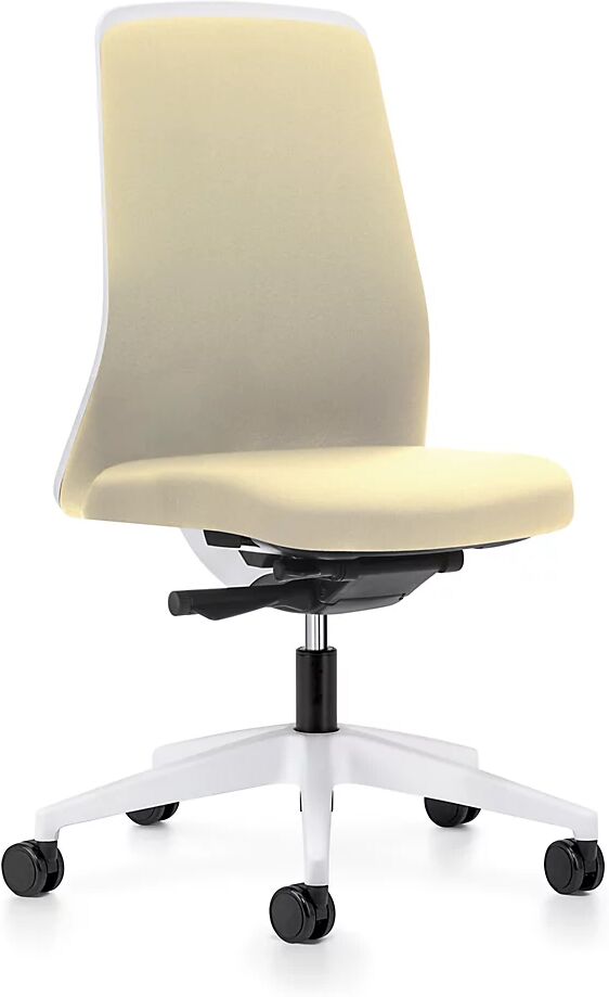 interstuhl Silla giratoria ergonómica EVERY, respaldo Chillback blanco, armazón blanco, con ruedas blandas, beige, profundidad del asiento 430 mm