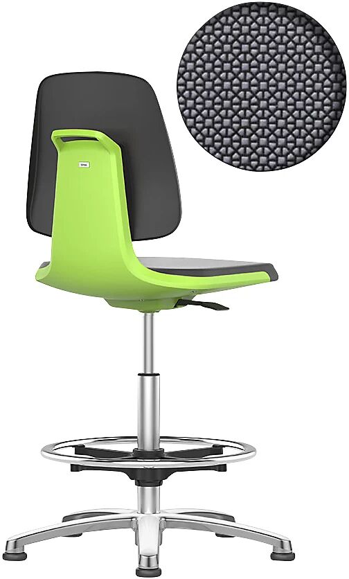 bimos Silla giratoria de trabajo LABSIT, con tacos y estribo circular, asiento de Supertec verde