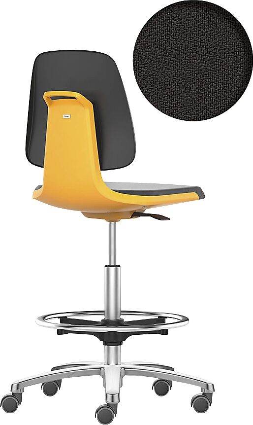 bimos Silla giratoria de trabajo LABSIT, silla alta con ruedas de freno y estribo circular, asiento con tapizado de tela naranja