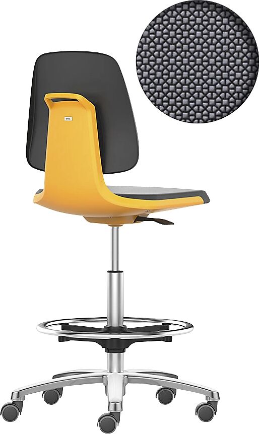 bimos Silla giratoria de trabajo LABSIT, silla alta con ruedas de freno y estribo circular, asiento de Supertec naranja