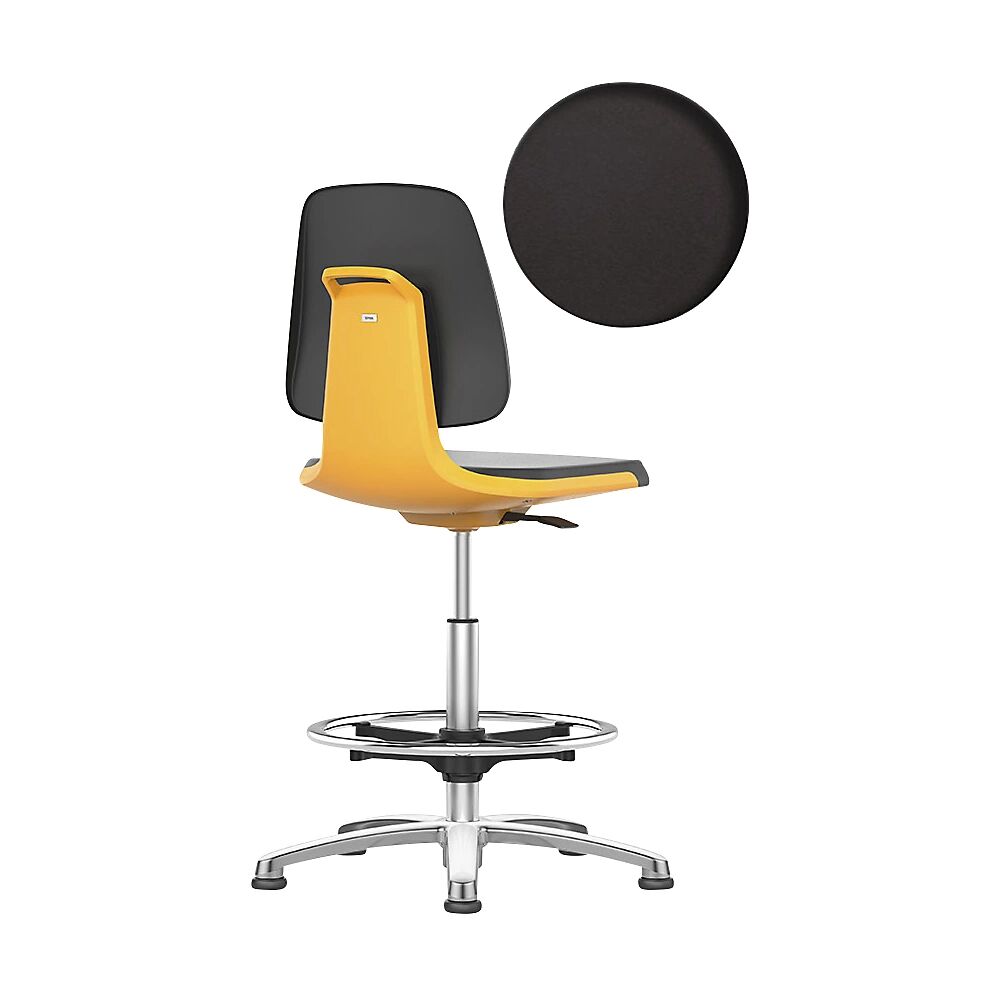 bimos Silla giratoria de trabajo LABSIT, con tacos y estribo circular, asiento de espuma de PU naranja